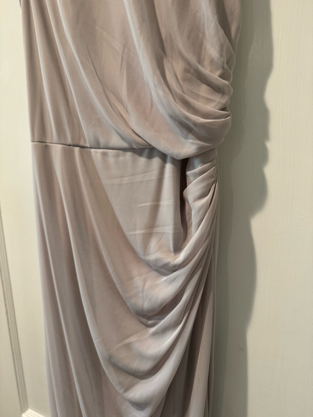 David's Bridal Sleeveless Ruched Maxi Dress in Light Taupe - Picture 2 of 5